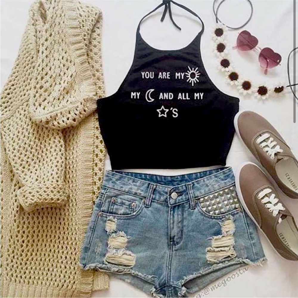 Black Halter Crop Top. “You are my Sun my Moon and all my Stars”